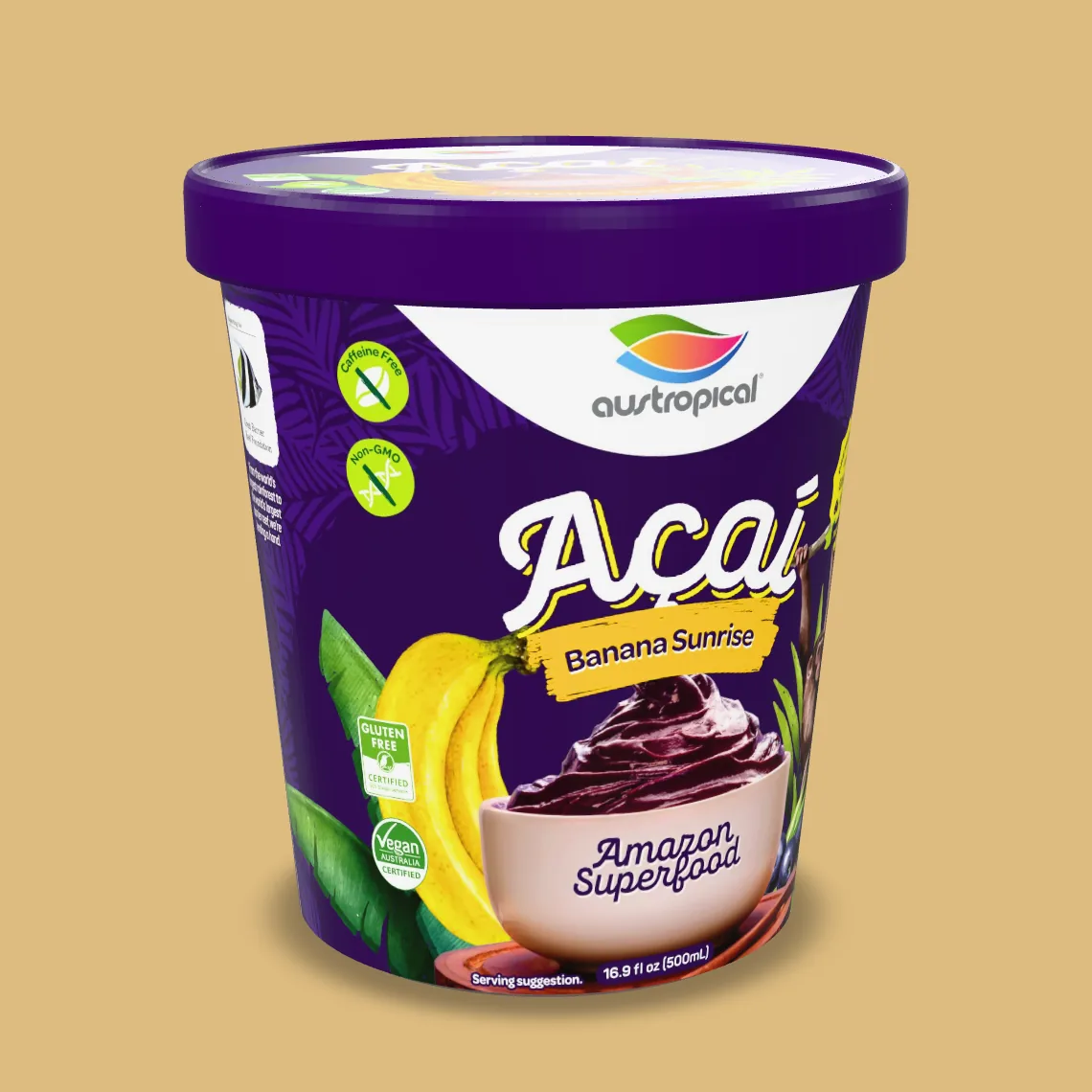 Austropical Açaí Banana Sunrise sorbet pint, 16.9 fl oz (500 mL), front of pack.