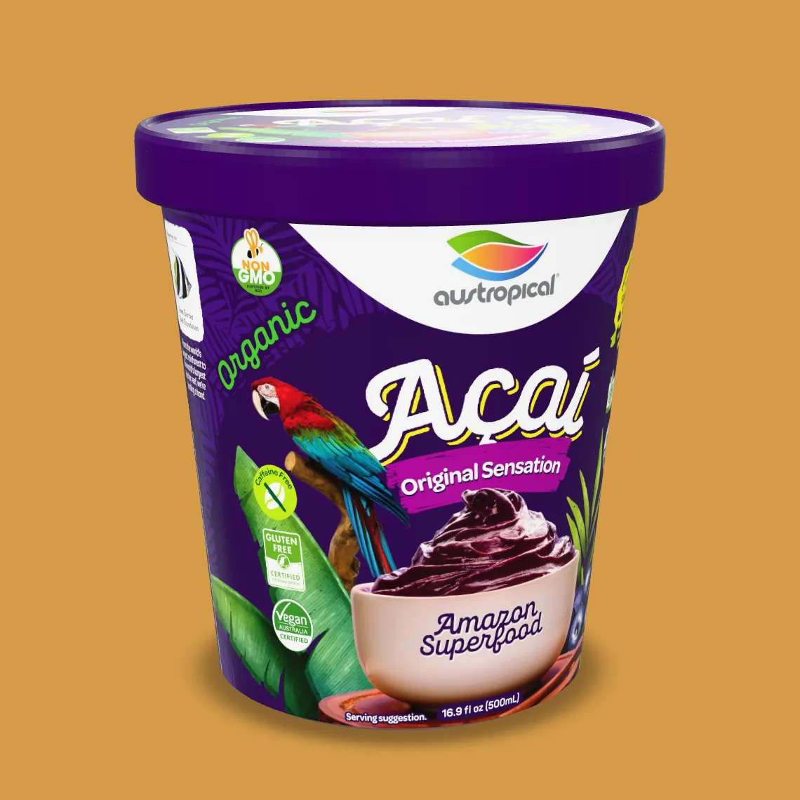 Austropical Organic Açaí Original Sensation sorbet pint, 16.9 fl oz (500 mL), front of pack.
