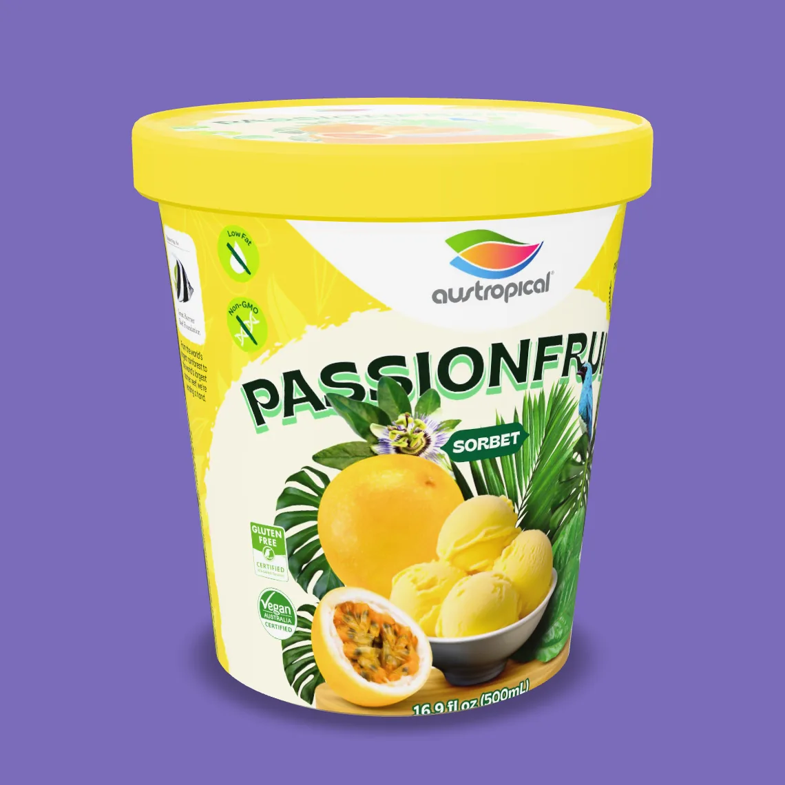 Austropical Passionfruit sorbet pint, 16.9 fl oz (500 mL), front of pack.