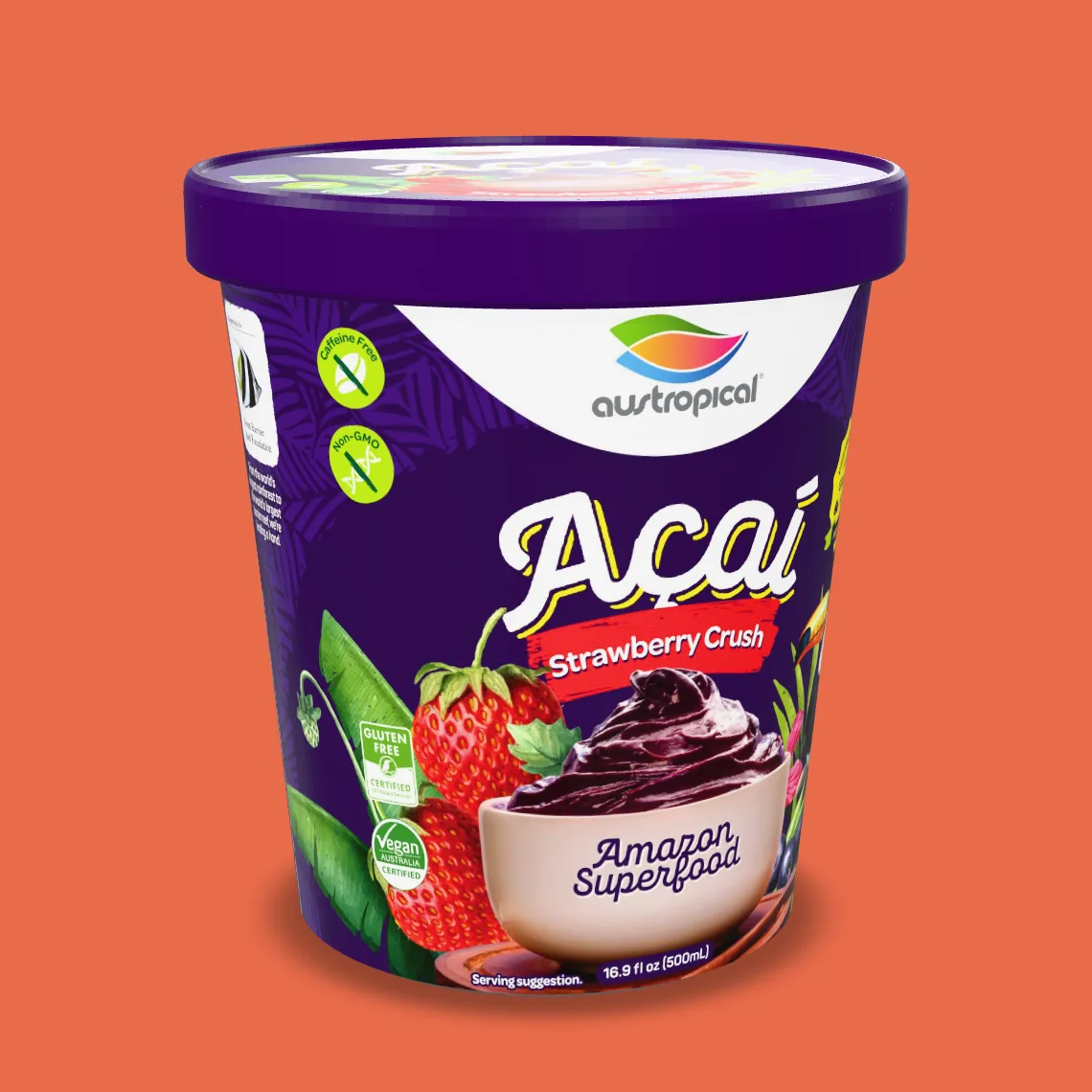 Austropical Açaí Strawberry Crush sorbet pint, 16.9 fl oz (500 mL), front of pack.